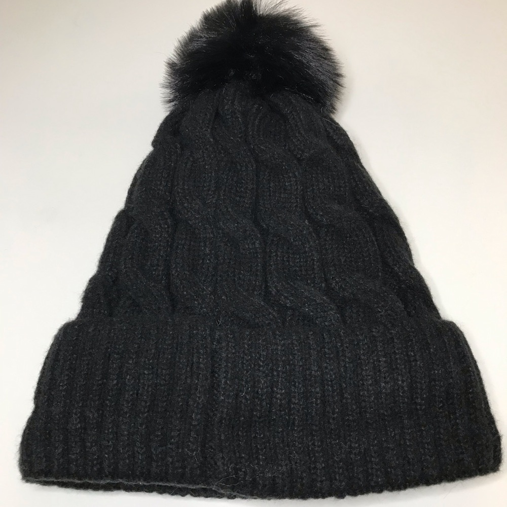 NWT- Black Womens Lined Beanie with Puff